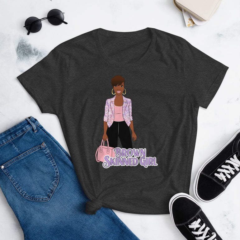 Dark Gray Brown-Skinned Girl T-shirt 